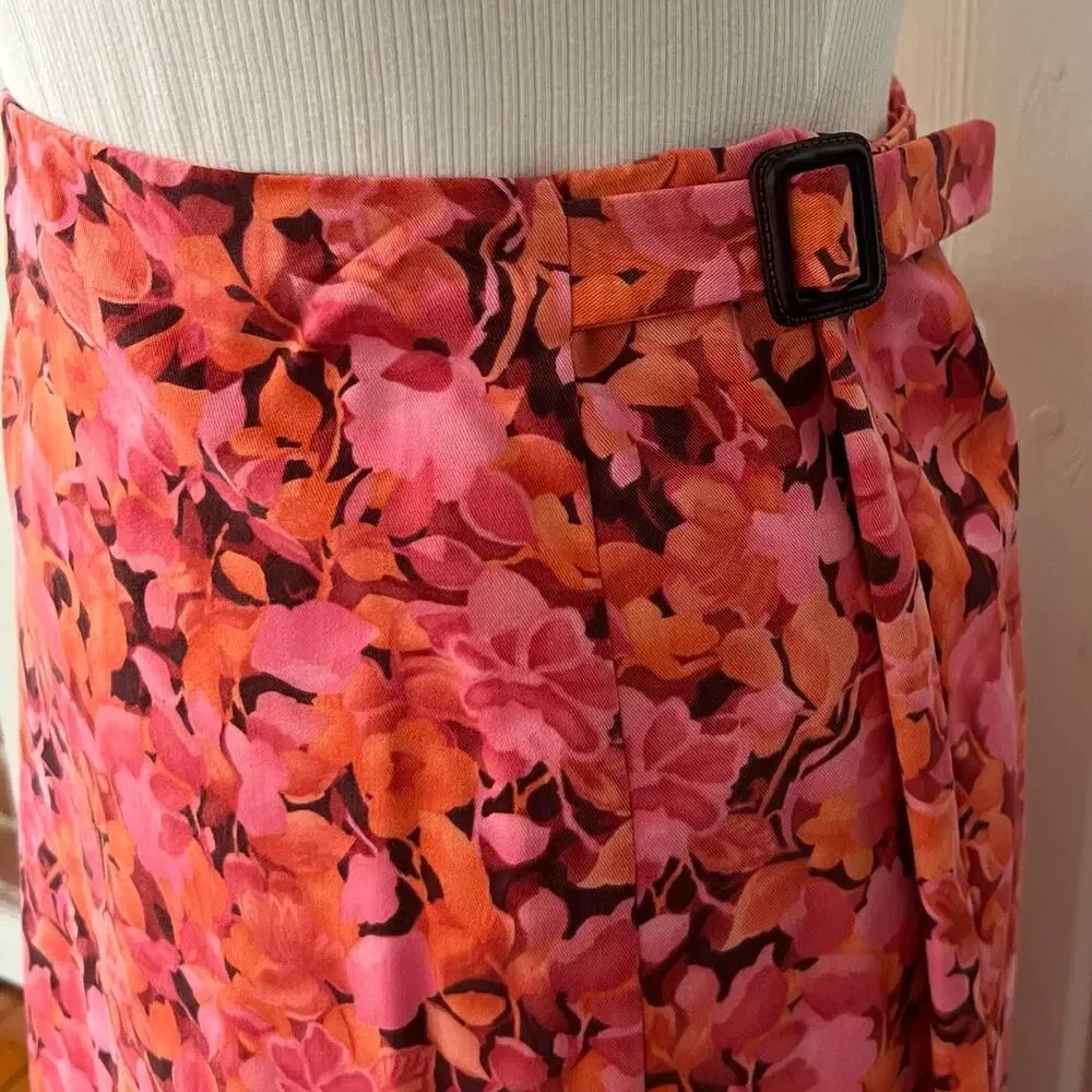 Vintage 90s Talbots Pink Floral Midi Skirt 12P Made In USA